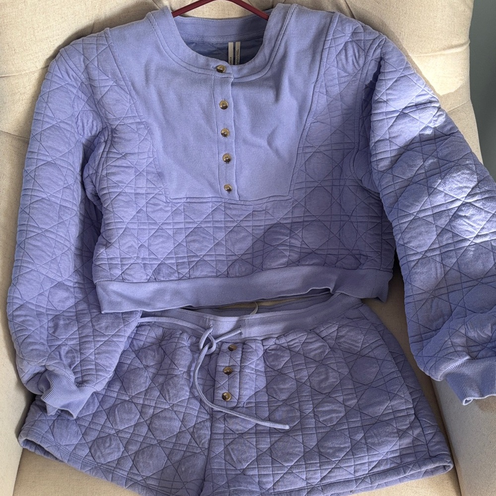 Anthropologie Quilted Periwinkle Loungewear Set Size Small